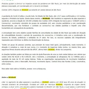 WICKBOLD DOA 100 MIL COOKIES A COMUNIDADES CARENTES DE SÃO PAULO – Revista Italian Food
