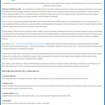 Coronavírus: Cuidados as pessoas idosas com deficiência – Dia a dia