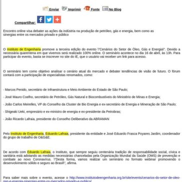 Instituto de Engenharia realiza webinar sobre os cenários do setor de Óleo, Gás e Energia – Difundir