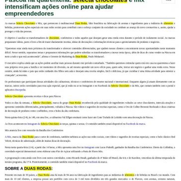 Páscoa na quarentena: selecta chocolates e mix intensificam ações online para ajudar empreendedores – Aditivos & Ingredientes