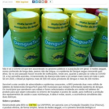 Biolarvicida que combate a Dengue será distribuído para 500 municípios do País – Exatas News