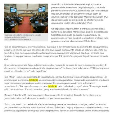 Plenário repercute entrevista de servidora sobre compra de respiradores – ALESC