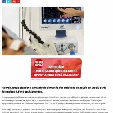 Empresa apoiada pela Fapesp fornecerá ventiladores pulmonares ao Ministério da Saúde – Beto Ribeiro Repórter