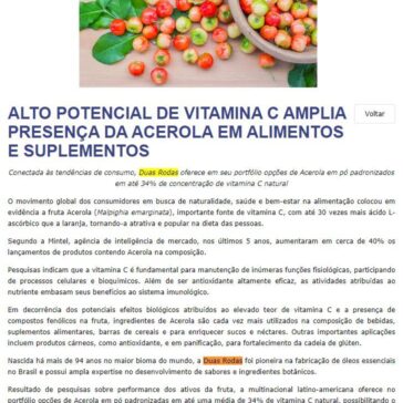 ALTO POTENCIAL DE VITAMINA C AMPLIA PRESENÇA DA ACEROLA EM ALIMENTOS E SUPLEMENTOS – Food Ingredients Brasil