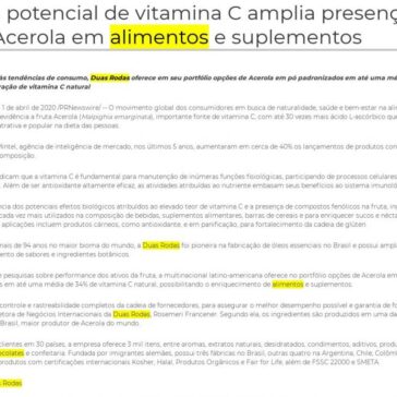 Alto potencial de vitamina C amplia presença da Acerola em alimentos e suplementos – PR Newswire Brasil