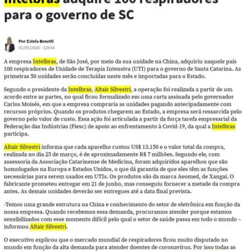 Intelbras adquire 100 respiradores para o governo de SC – NSC Total