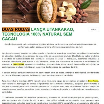 DUAS RODAS LANÇA UTANKAKAO, TECNOLOGIA 100% NATURAL SEM CACAU – Italian Food