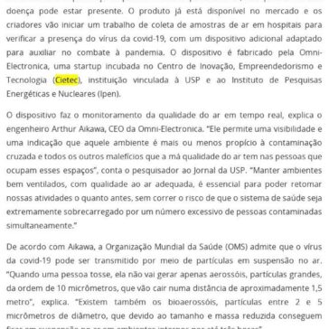 Dispositivo monitora ar e ajuda a prevenir coronavírus em ambientes fechados – Investe São Paulo