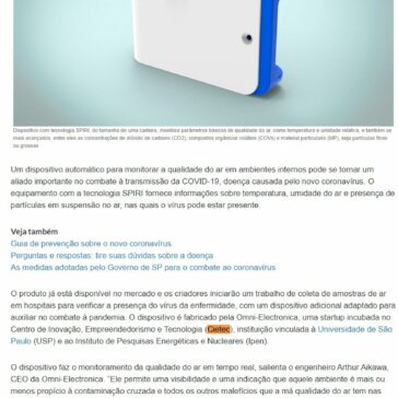 Dispositivo monitora ar e ajuda a prevenir coronavírus em ambientes fechados – Governo do Estado de São Paulo