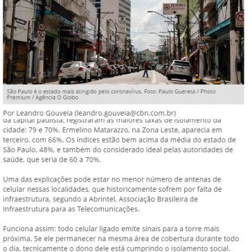 Menor número de antenas de celular pode explicar altos índices de isolamento social nas periferias – CBN