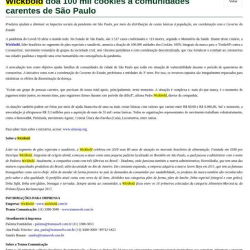 Wickbold doa 100 mil cookies a comunidades carentes de São Paulo – Aditivos & Ingredientes