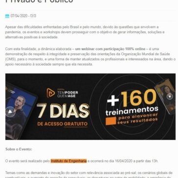 Webinar Cenários do Setor de Óleo, Gás e Energia – Sinergias entre os Mercados Privado e Público – Engenharias