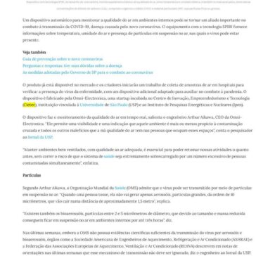 Dispositivo monitora ar e ajuda a prevenir coronavírus em ambientes fechados – O Verídico