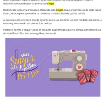 Promoção Singer Vale Agulhas por 1 Ano – Ofertas na Web