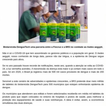 EMPRESA VAI DOAR MEIO MILHÃO DE BIOLARVICIDAS PARA COMBATE À DENGUE – O Corvo-Veloz