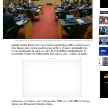 Plenário da Alesc repercute entrevista de servidora sobre compra de respiradores – Correio Lageano