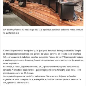 CASO RESPIRADORES: CPI da Alesc agenda primeiros depoimentos de envolvidos – Informação & Negócios