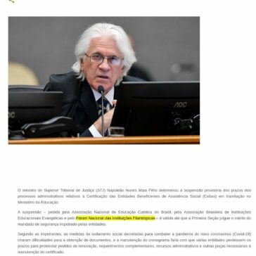 Determinada suspensão de prazos administrativos relacionados à certificação de entidade beneficente – Noticiador Juridico