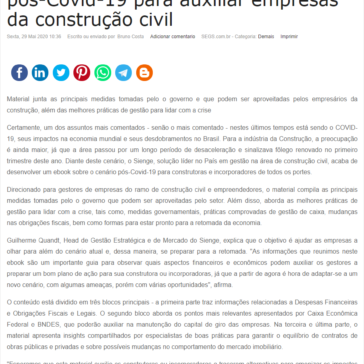 Sienge lança ebook sobre o cenário pós-Covid-19 para auxiliar empresas da construção civil – Segs