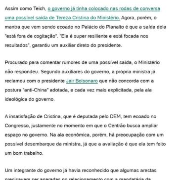 Entidades manifestam receio de demissão da ministra da Agricultura – BOL Notícias