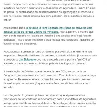 Entidades manifestam receio de demissão da ministra da Agricultura – UOL