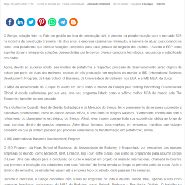 Modelo de plataforma do Sienge vira caso de estudo nos melhores MBAs do mundo – Segs