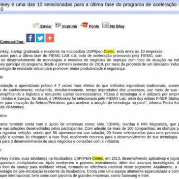 VRMonkey é uma das 10 selecionadas para a última fase do programa de aceleração FIEMG LAB 4.0 – Difundir