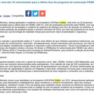 VRMonkey é uma das 10 selecionadas para a última fase do programa de aceleração FIEMG LAB 4.0 – JorNow