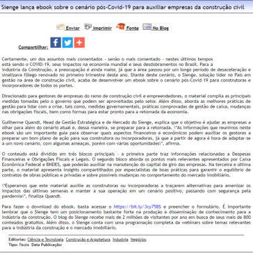 Sienge lança ebook sobre o cenário pós-Covid-19 para auxiliar empresas da construção civil – Difundir