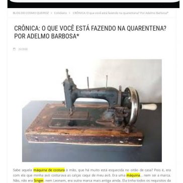 CRÔNICA: O que você está fazendo na quarentena? Por Adelmo Barbosa* – Blog Notícias em Destaque