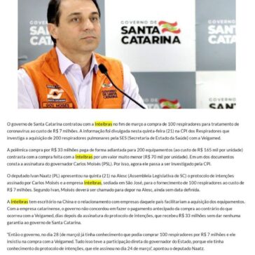 Governador Carlos Moisés passa a ser investigado na CPI dos Respiradores – Rádio Caçanjurê AM