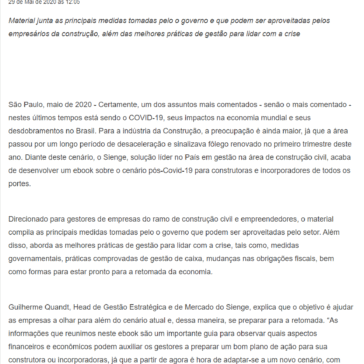 Sienge lança ebook sobre o cenário pós-Covid-19 para auxiliar empresas da construção civil – Portogente