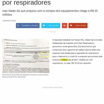 Deputado apresenta documento que mostra proposta mais barata por respiradores – Jornal Diário do Iguaçu/SC