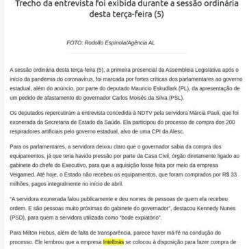 BOMBA: Plenário da Alesc repercute entrevista de servidora sobre compra de respiradores pelo governo de SC – Informação & Negócios