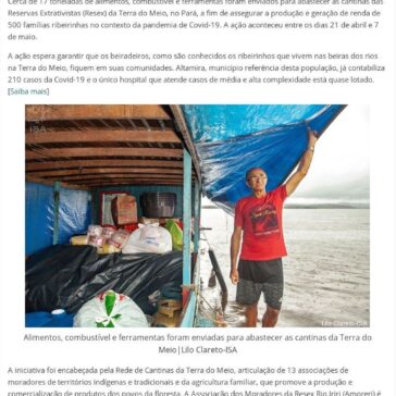 Covid-19: Ribeirinhos da Terra do Meio recebem recursos para manter a economia da floresta em pé –  Amazônia (On-line)
