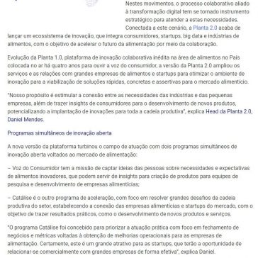 PLANTA 2.0 LANÇA ECOSSISTEMA DE INOVAÇÃO VOLTADO PARA O MERCADO DE ALIMENTOS – Ti Bahia
