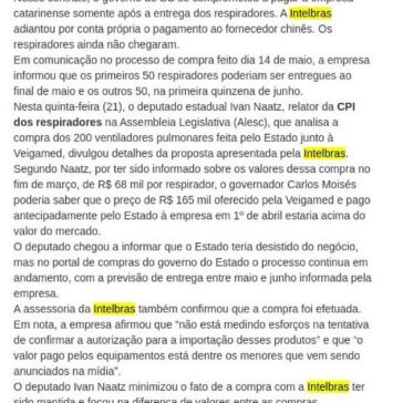 CPI cita compra de 100 respiradores por metade do preço para incluir Moisés em investigação – Central de Notícias