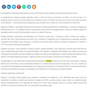 Crise da Covid-19 provoca aumento de produtos e soluções de monitoramento à distância – SEGS