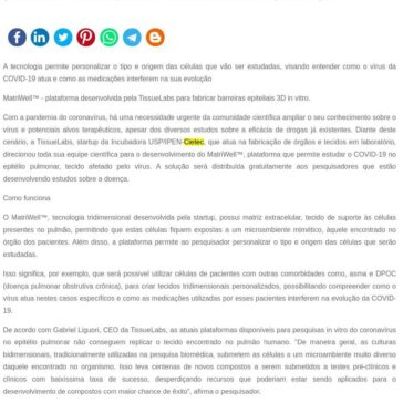 Combate ao coronavírus: startup brasileira disponibiliza plataforma gratuita para estudos de células do pulmão – SEGS