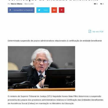 Determinada suspensão de prazos administrativos relacionados à certificação de entidade beneficente – Direito Descomplicado