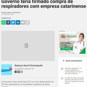 Governo teria firmado compra de respiradores com empresa catarinense – ND Mais