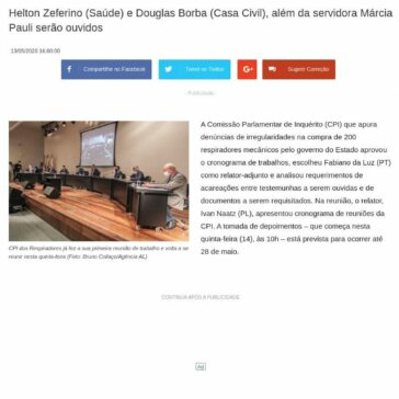 CPI dos Respiradores aprova pedido de acareação de ex-secretários estaduais – Jornal Diário do Iguaçu/SC
