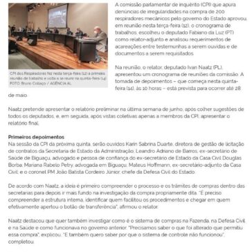 CPI aprova cronograma de trabalho e primeiros depoimentos – ALESC