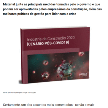Sienge lança ebook sobre o cenário pós-Covid-19 para auxiliar empresas da construção civil – Negócios em Foco