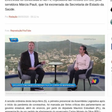 ALESC repercute entrevista de servidora sobre compra de respiradores – VC Notícia