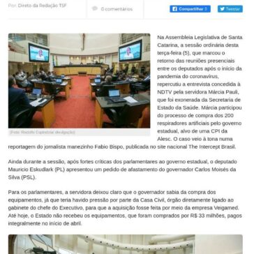 Deputados repercutem entrevista de servidora sobre compra de respiradores – Tudo Sobre Floripa