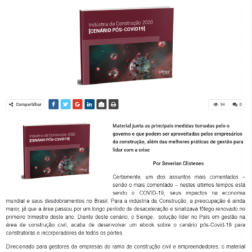 Sienge Lança Ebook Sobre O Cenário Pós-Covid-19 Para Auxiliar Empresas Da Construção Civil – Jornal da Construção Civil