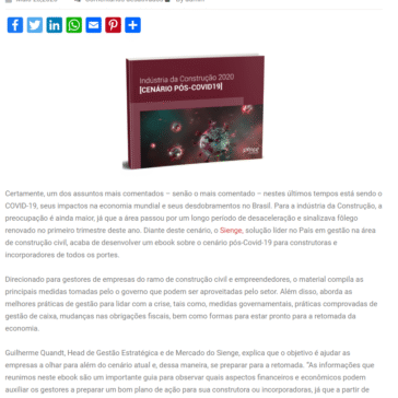 Sienge lança ebook sobre o cenário pós-Covid-19 para auxiliar empresas da construção civil – Hub Imobiliário