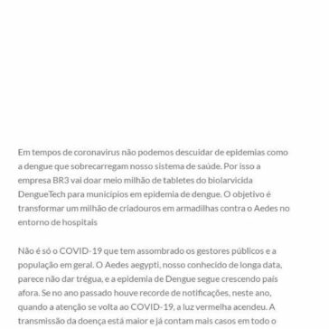 BR3 vai doar tabletes do biolarvicida DengueTech para 500 municípios que enfrentam a epidemia de dengue – Flertaí