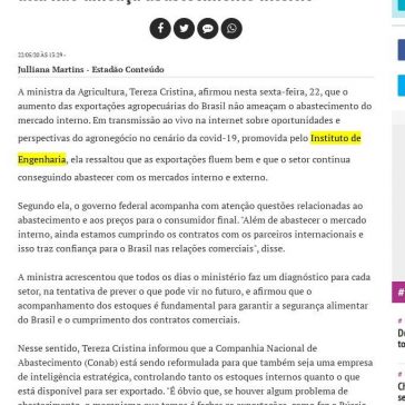 Tereza Cristina: exportação agropecuária em alta não ameaça abastecimento interno – BemParaná
